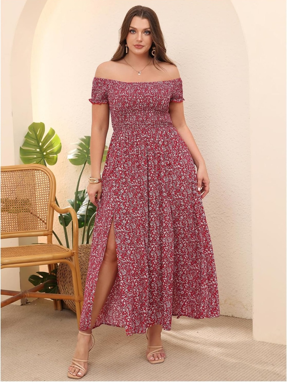 🌺 NWOT Red Floral Off-Shoulder Maxi Dress | Size S/m